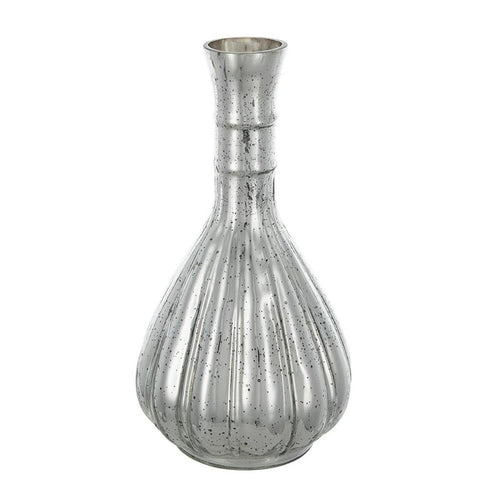 10" Antiqued Silver Glass Round Table Vase