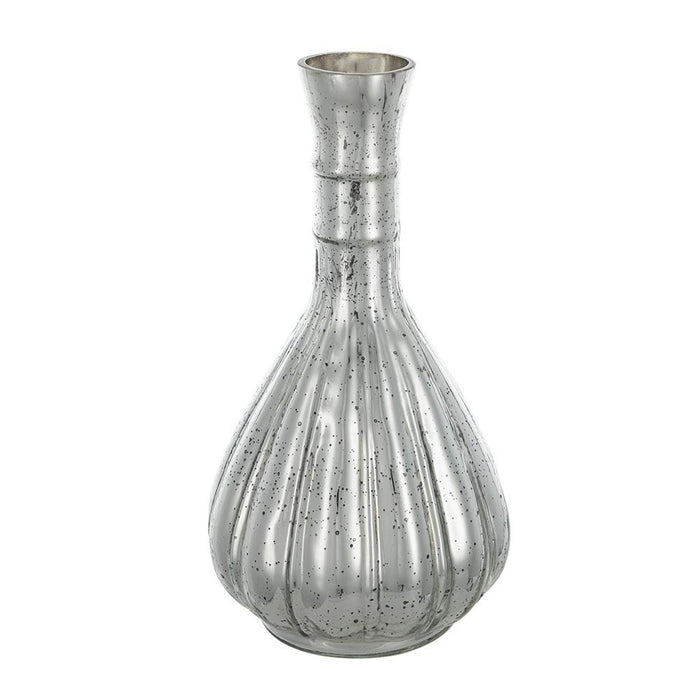 10" Antiqued Silver Glass Round Table Vase