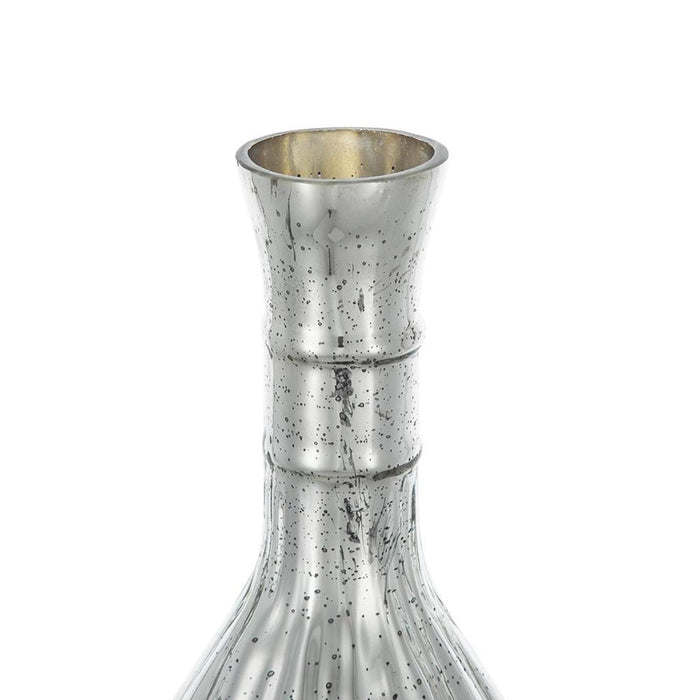 10" Antiqued Silver Glass Round Table Vase