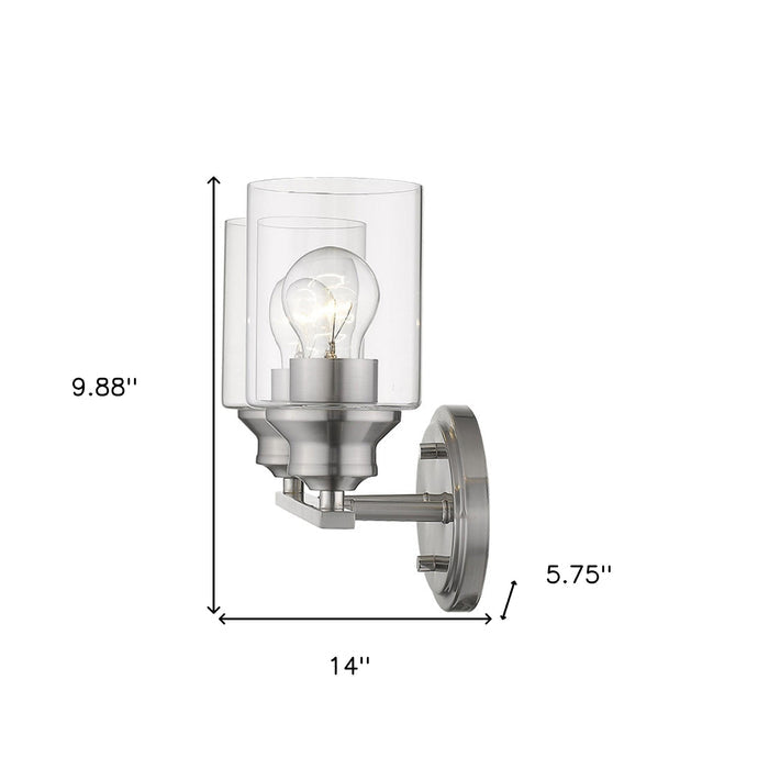 10" Silver And Clear Metal and Glass Vanity Flush Mounted Sconce