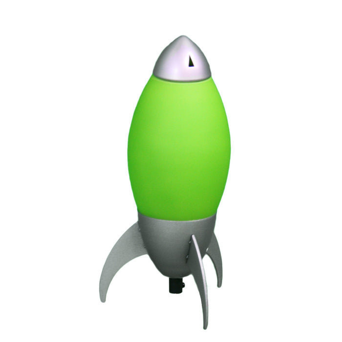 11" Green And Silver Acrylic And Metal Rocket Shaped Bedside Lamp