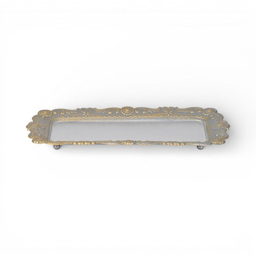 12" Blue Gray Silver And Gold Metal Handmade Trinket Tray