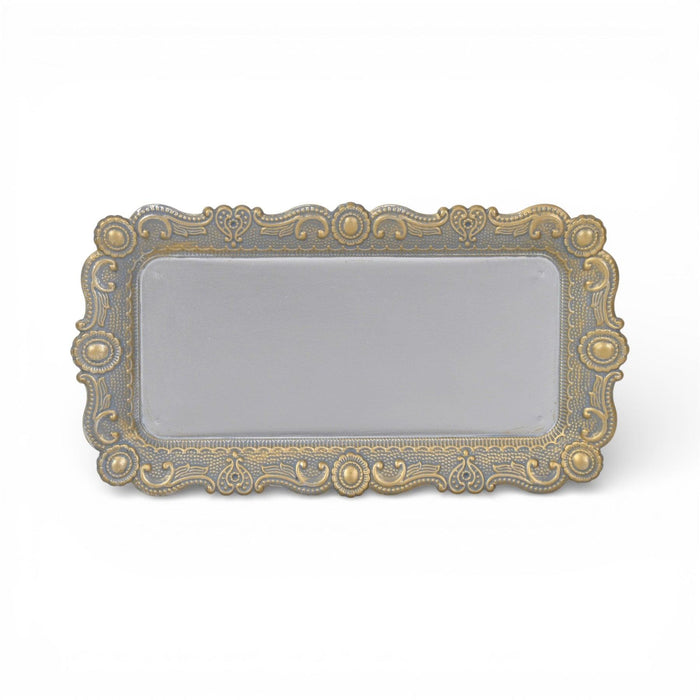 12" Blue Gray Silver And Gold Metal Handmade Trinket Tray