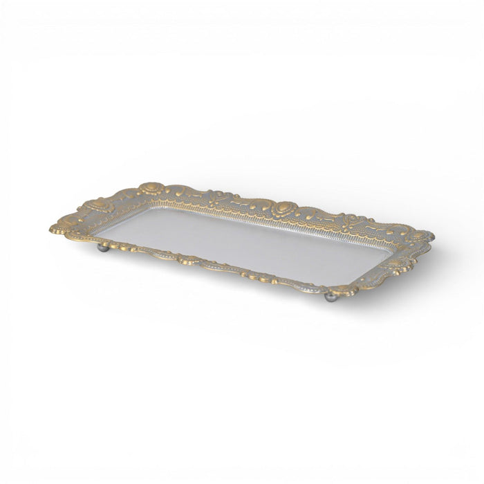 12" Blue Gray Silver And Gold Metal Handmade Trinket Tray