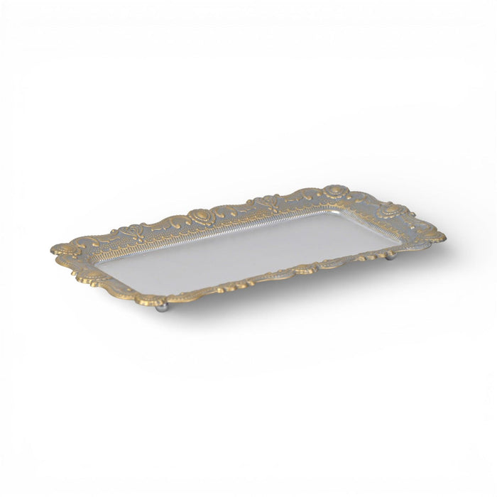 12" Blue Gray Silver And Gold Metal Handmade Trinket Tray