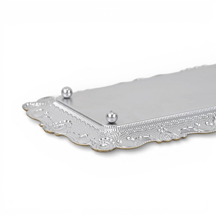 12" Blue Gray Silver And Gold Metal Handmade Trinket Tray