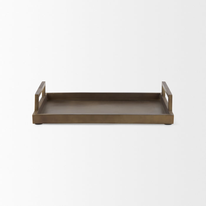 12" Gold Aluminum Hand Finished Serving Tray With Handles