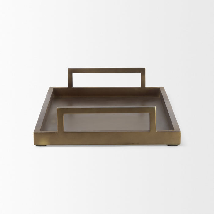 12" Gold Aluminum Hand Finished Serving Tray With Handles
