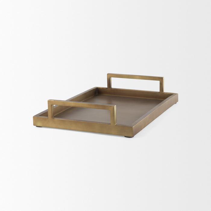 12" Gold Aluminum Hand Finished Serving Tray With Handles
