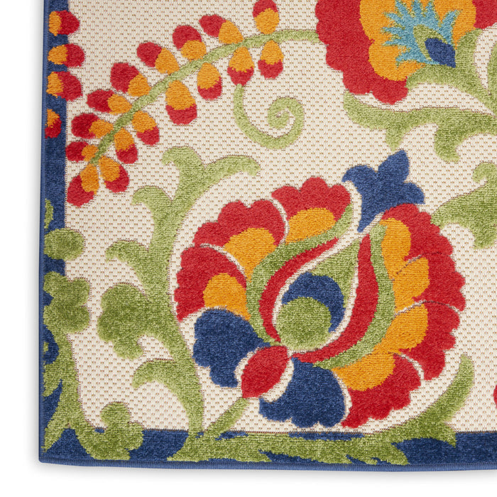 12' Green And Ivory Floral Indoor Outdoor Runner Rug