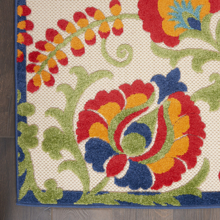 12' Green And Ivory Floral Indoor Outdoor Runner Rug