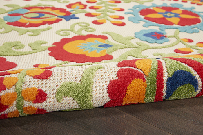 12' Green And Ivory Floral Indoor Outdoor Runner Rug