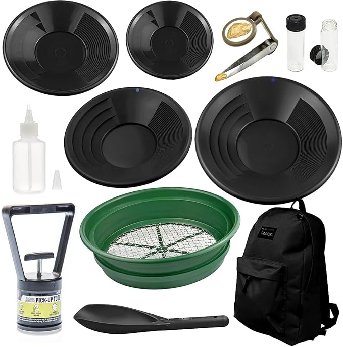 12 Piece Deluxe Gold Pan Kit with Backpack (Black)