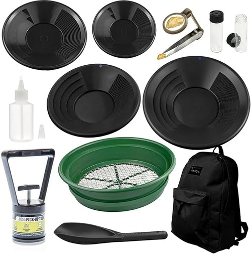 12 Piece Deluxe Gold Pan Kit with Backpack (Black)