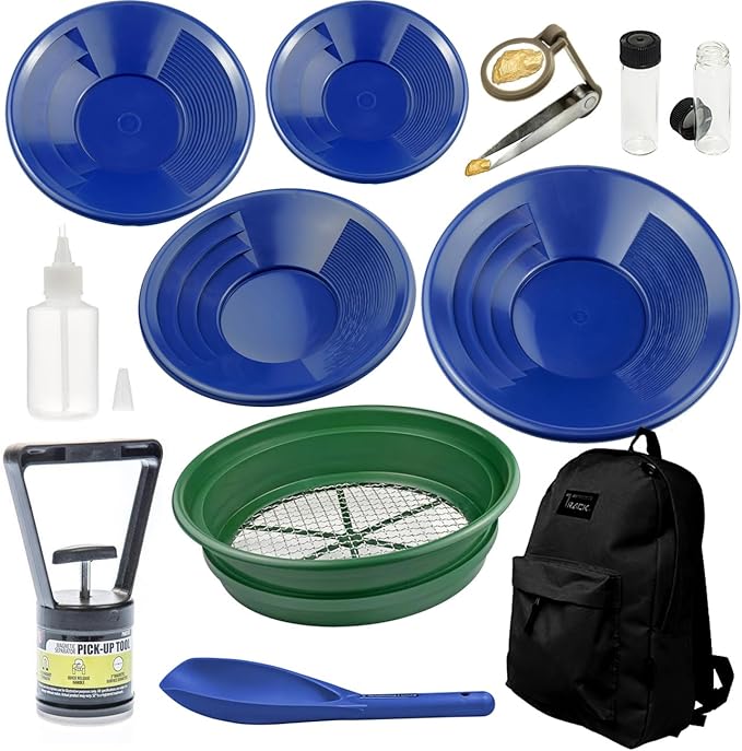 12 Piece Deluxe Gold Pan Kit with Backpack (Blue)