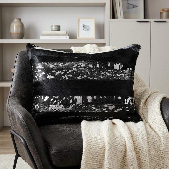 12" X 20" Black and Silver Cowhide Throw Pillow