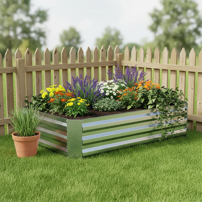 12" X 48" Silver Metal Rectangular Raised Garden Bed