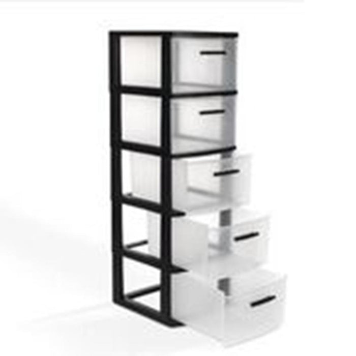 13" Black And Clear Heavy Duty Plastic Five Drawer Storage Cabinet
