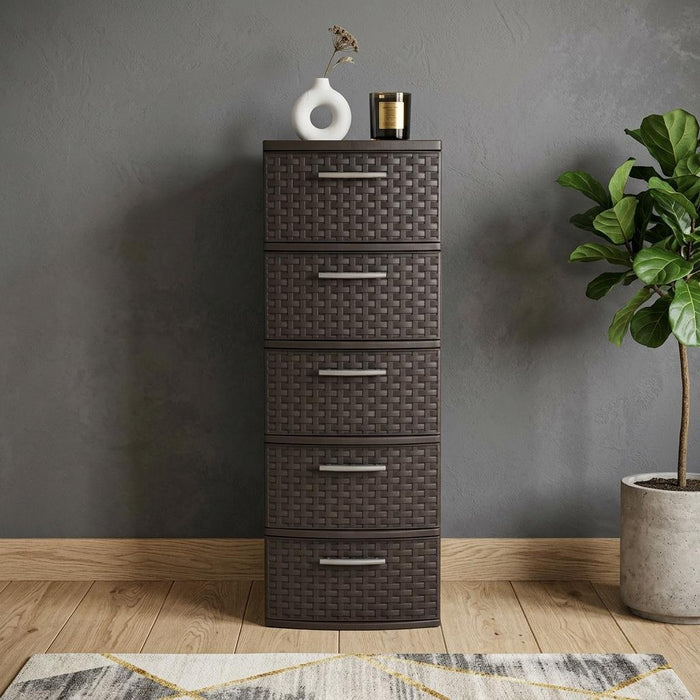 13" Espresso Heavy Duty Plastic Five Drawer Storage Cabinet
