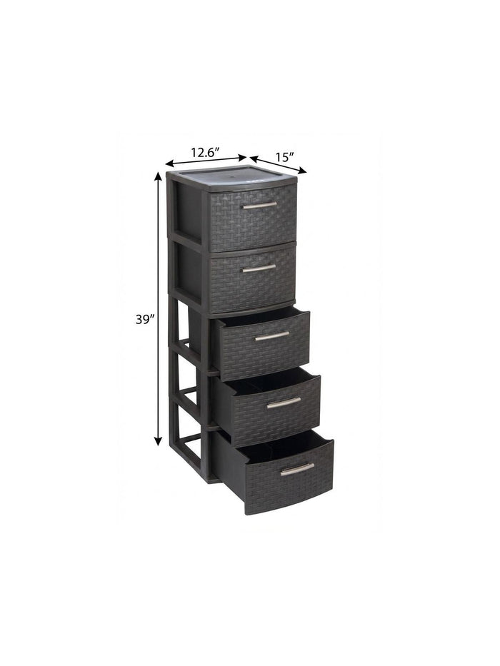 13" Espresso Heavy Duty Plastic Five Drawer Storage Cabinet