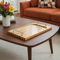 15" Brown And Natural Solid Wood Striped Serving Tray With Handles