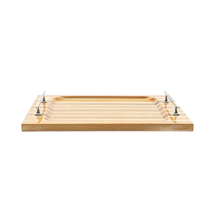 15" Brown And Natural Solid Wood Striped Serving Tray With Handles