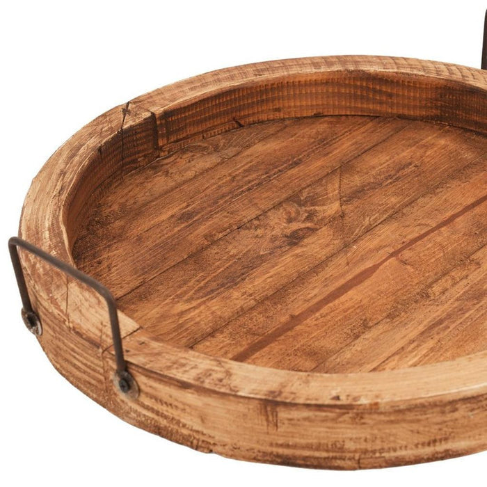 15" Natural Solid Wood Handmade Round Serving Tray With Handles