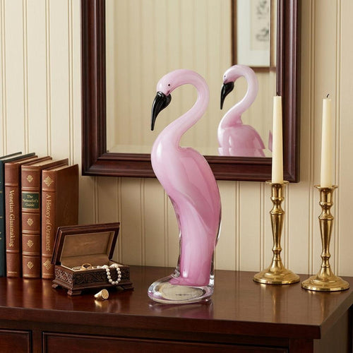15" Pink Murano Glass Flamingo Figurine Tabletop Sculpture
