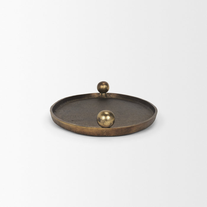 16" Antiqued Gold Aluminum Handmade Oval Vanity Tray With Handles