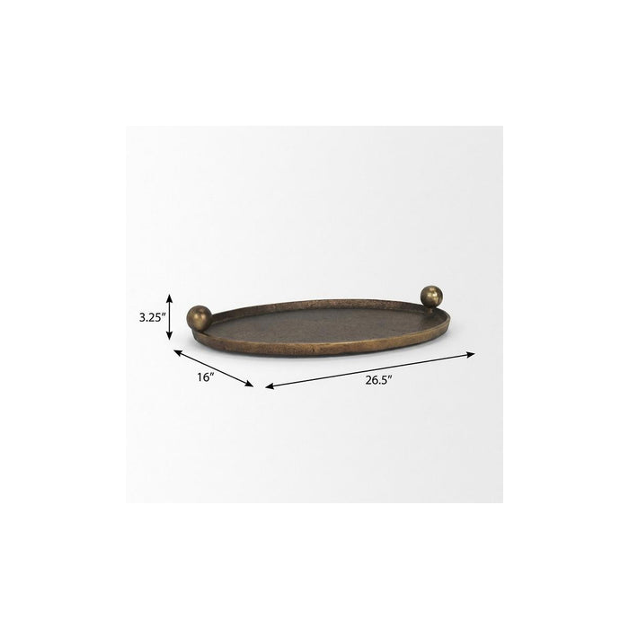 16" Antiqued Gold Aluminum Handmade Oval Vanity Tray With Handles