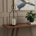 16" Black Distressed Geometric Metal And Glass Tabletop Votive Candle Holder