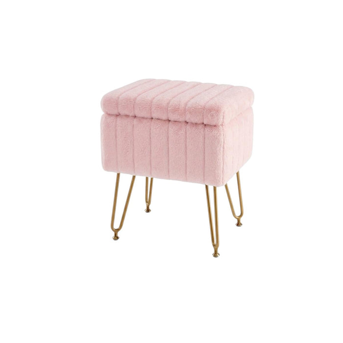 16" Pink and Gold Faux Fur Storage Ottoman