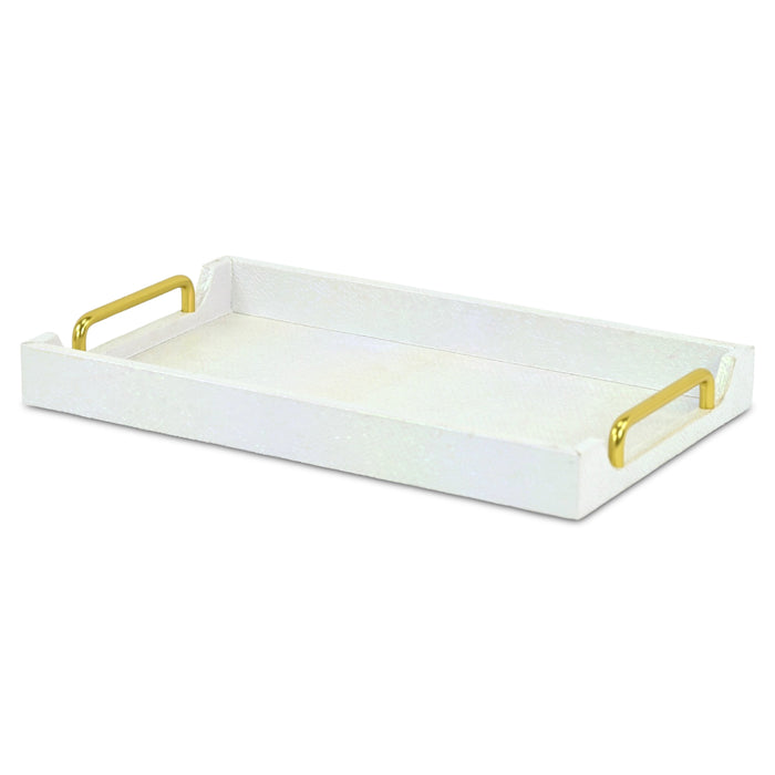 16" White Faux Shagreen Serving Tray With Handles