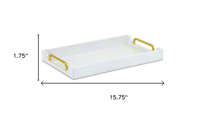 16" White Faux Shagreen Serving Tray With Handles