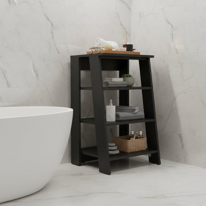17" Black Wood Freestanding Bathroom Shelf