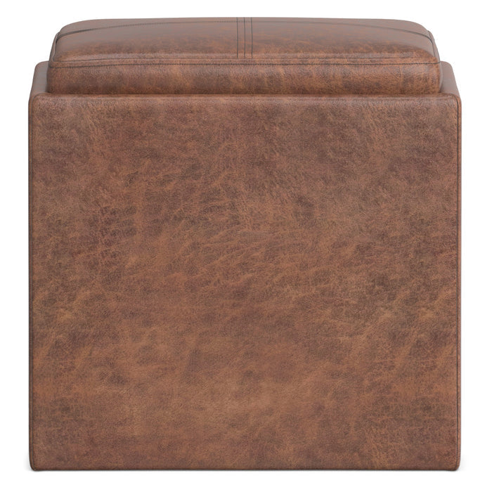 17" Brown Faux Leather Cube Ottoman With Storage