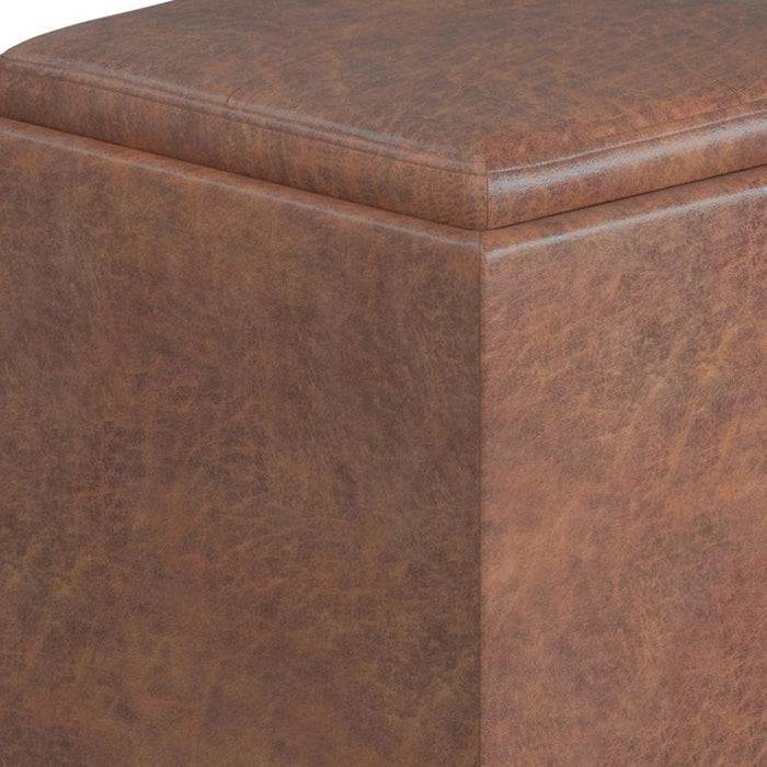 17" Brown Faux Leather Cube Ottoman With Storage
