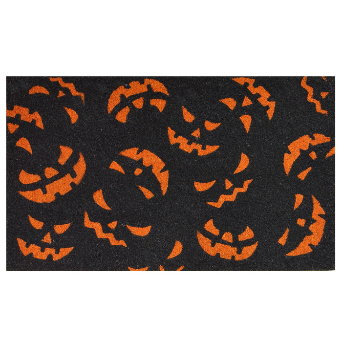 17" X 29" Black and Orange Coir Jackolantern Outdoor Halloween Door Mat