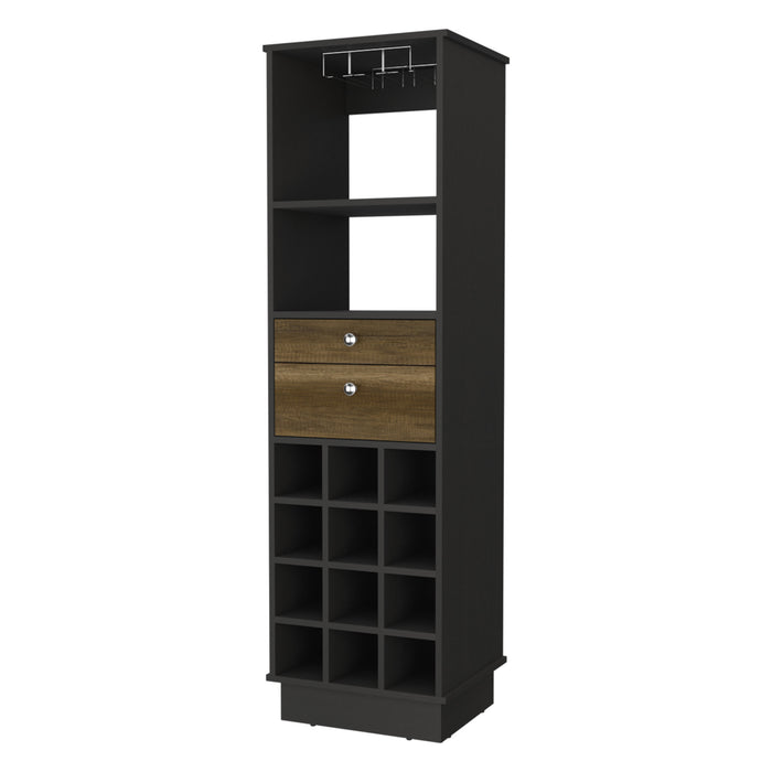 18" Black Wood and Solid Wood Bar Cabinet With Two Drawers