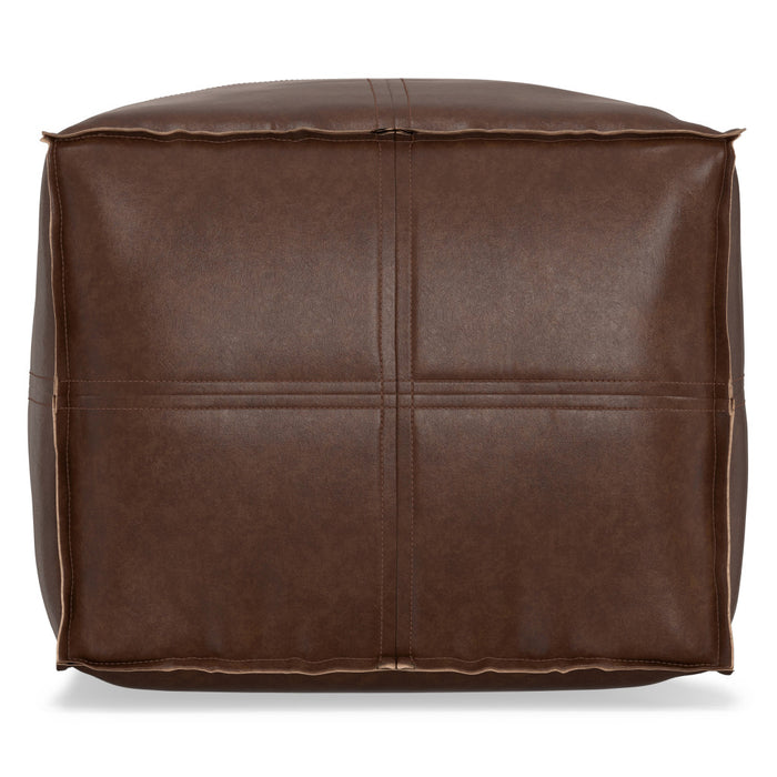 18" Dark Brown Faux Leather Pouf Ottoman