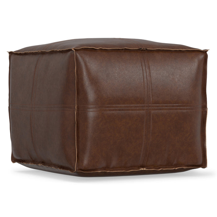 18" Dark Brown Faux Leather Pouf Ottoman