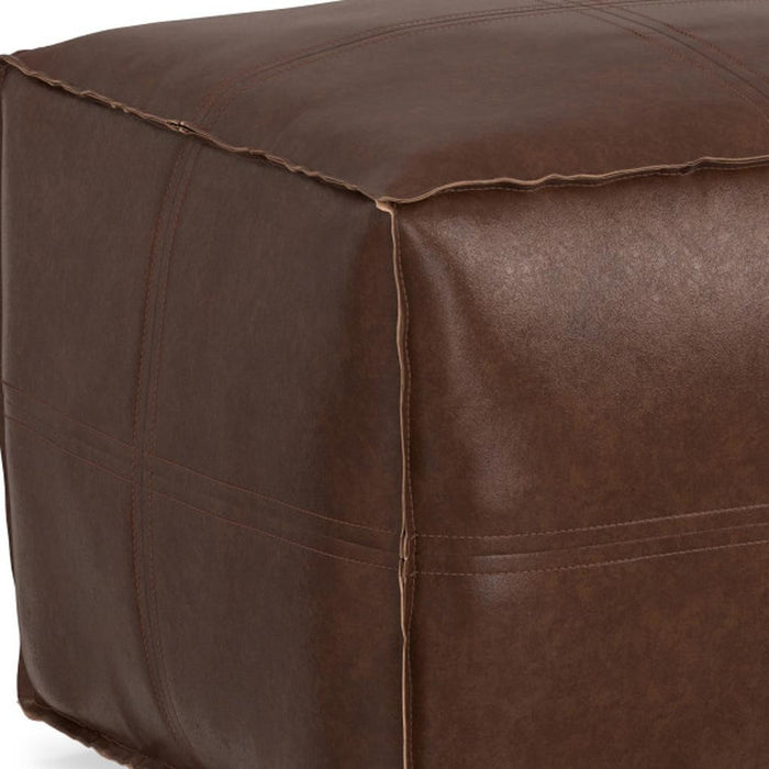 18" Dark Brown Faux Leather Pouf Ottoman