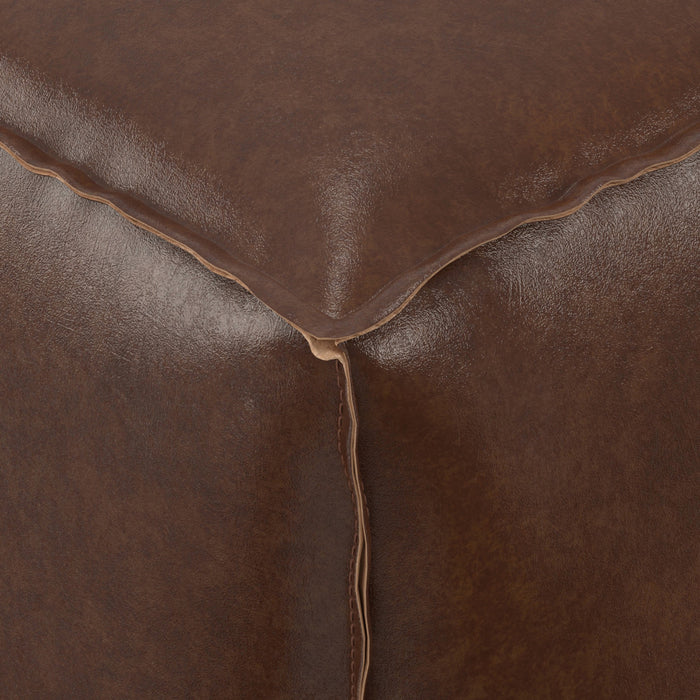 18" Dark Brown Faux Leather Pouf Ottoman