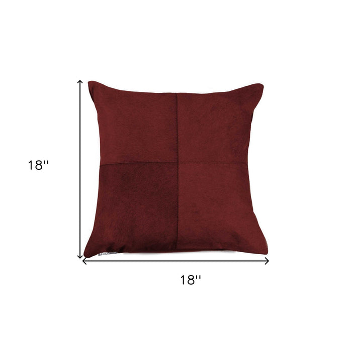 18" Wine Cowhide Throw Pillow