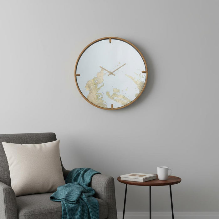 2" Round Gold And White Wood Analog Wall Clock