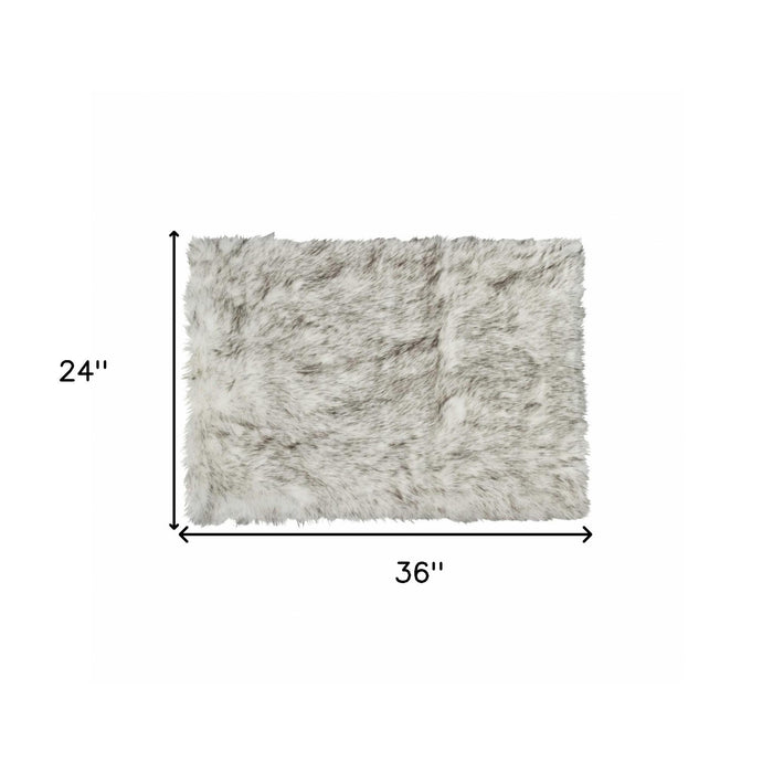 2' X 3' Gray And Ivory Faux Fur Area Rug
