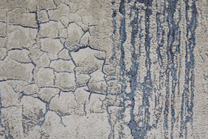 2' X 3' Ivory Blue And Black Abstract Power Loom Distressed Area Rug