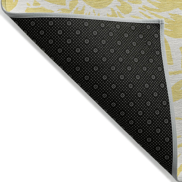 2' X 3' Yellow and Ivory Floral Washable Non Skid Indoor Outdoor Area Rug