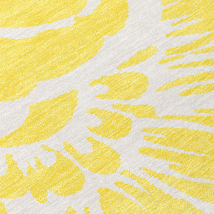 2' X 3' Yellow and Ivory Floral Washable Non Skid Indoor Outdoor Area Rug