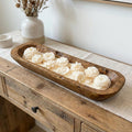 20" Ivory Spring Rain Scented Six Wick Candle In Brown Distressed Wood Oval Dough Bowl
